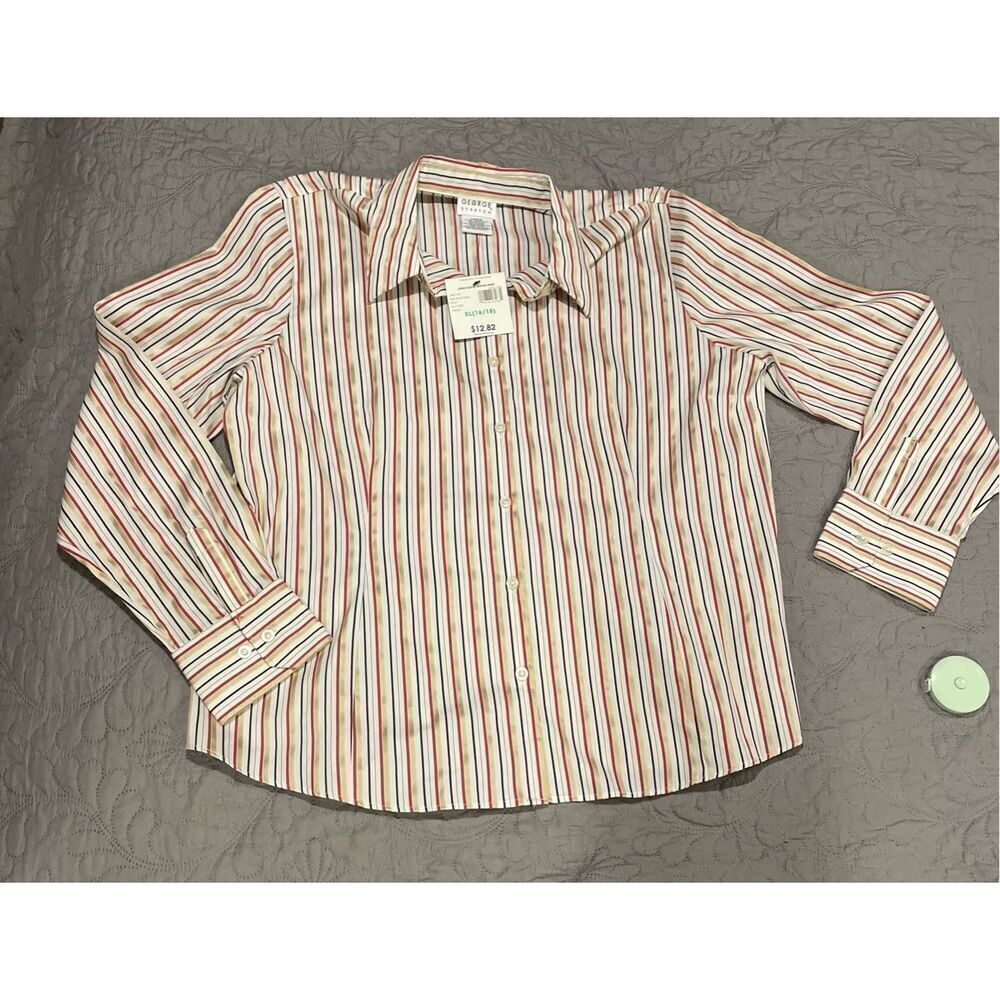 George Women’s XL 16/18 Striped Shirt Button Down New